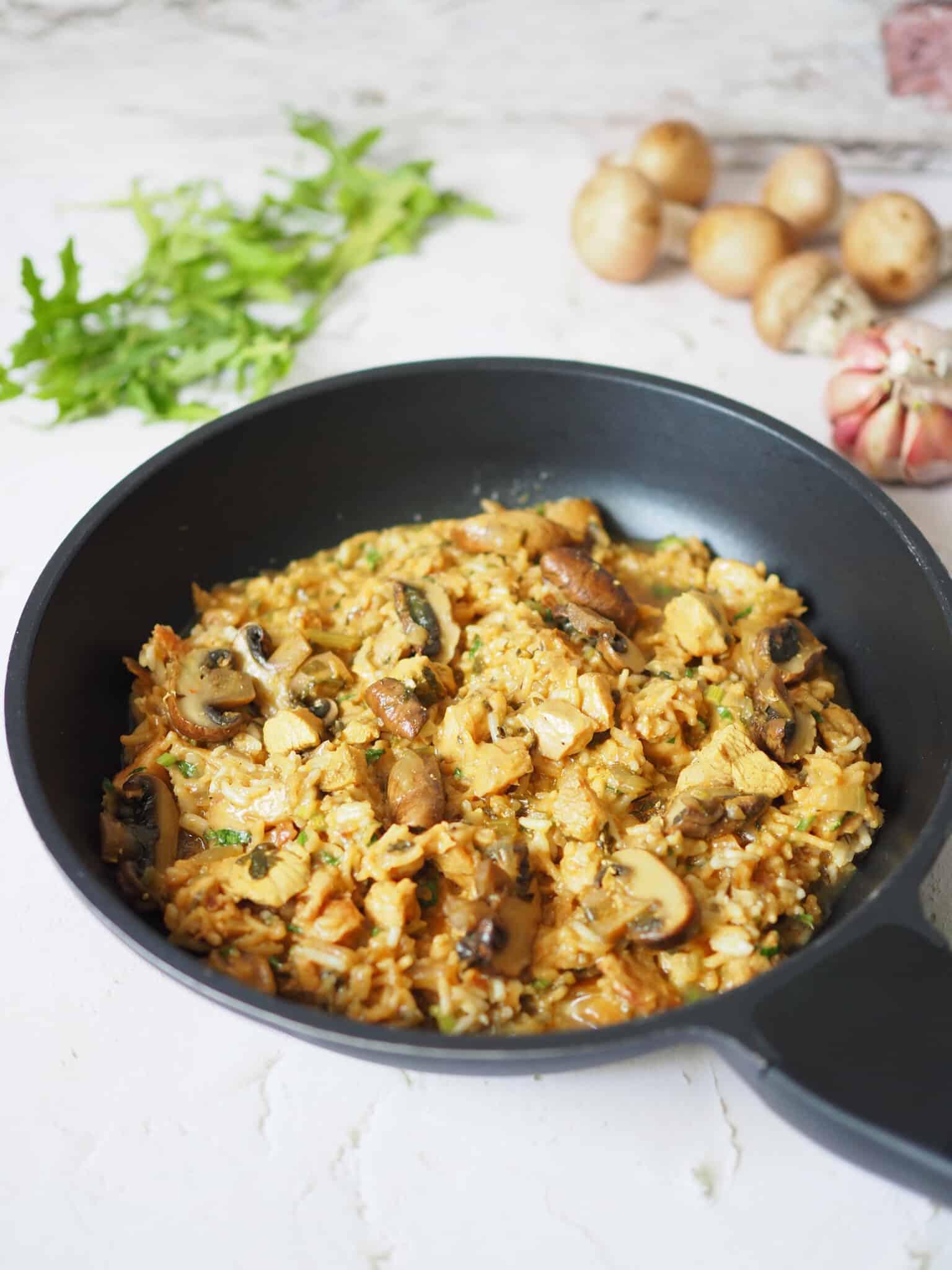 Risotto Rezept mit Pilzen und Hähnchen
